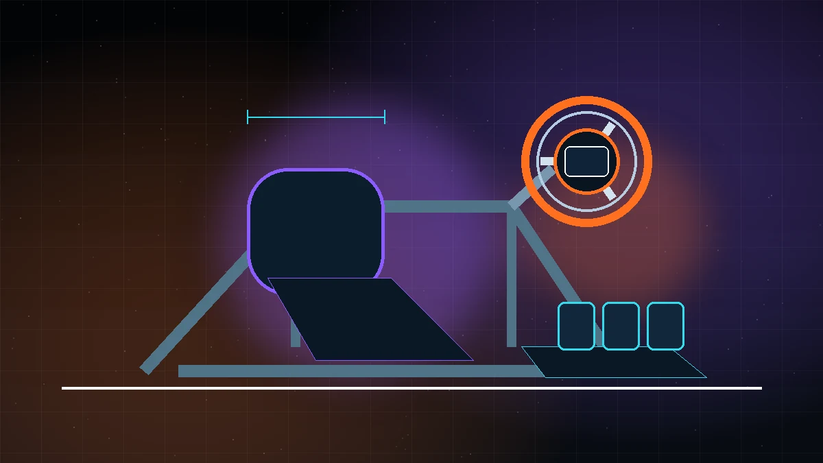 Custom side-view illustration of a sim-racing cockpit, seat, wheel and pedal deck
