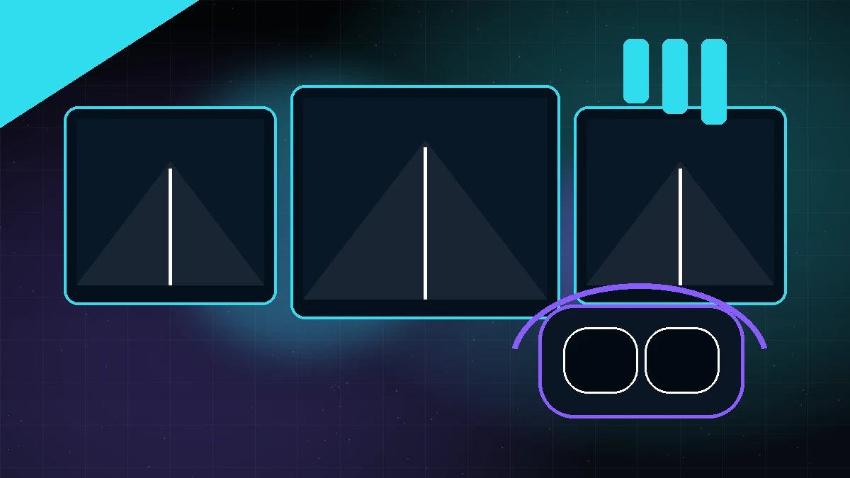 Illustration of triple monitors and a VR headset