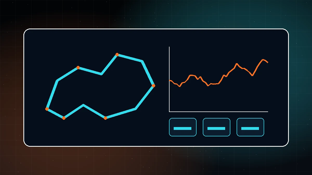Custom illustration of a track map, lap trace and telemetry dashboard
