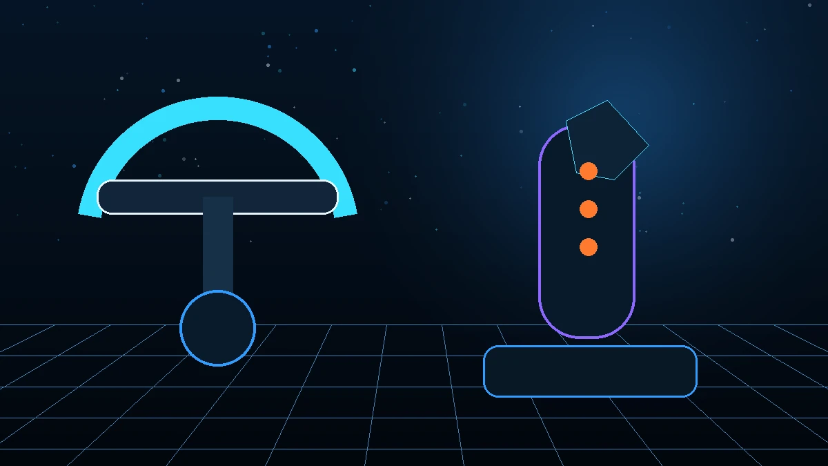 Custom neon illustration comparing a flight yoke and a flight stick